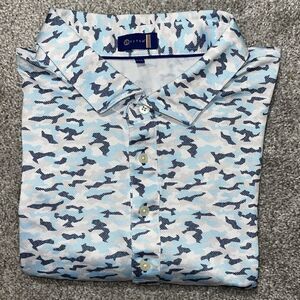 Stitch Poly Blend UNC Carolina Blue Tone Camo Camouflage Golf Polo Shirt XXL/2XL